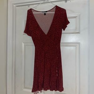 Red leopard wrap mini dress